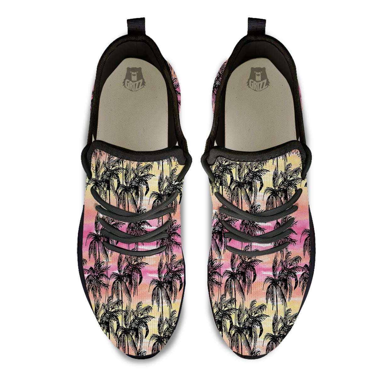 Palm Tree Sunset Print Pattern Black Athletic Shoes-grizzshop