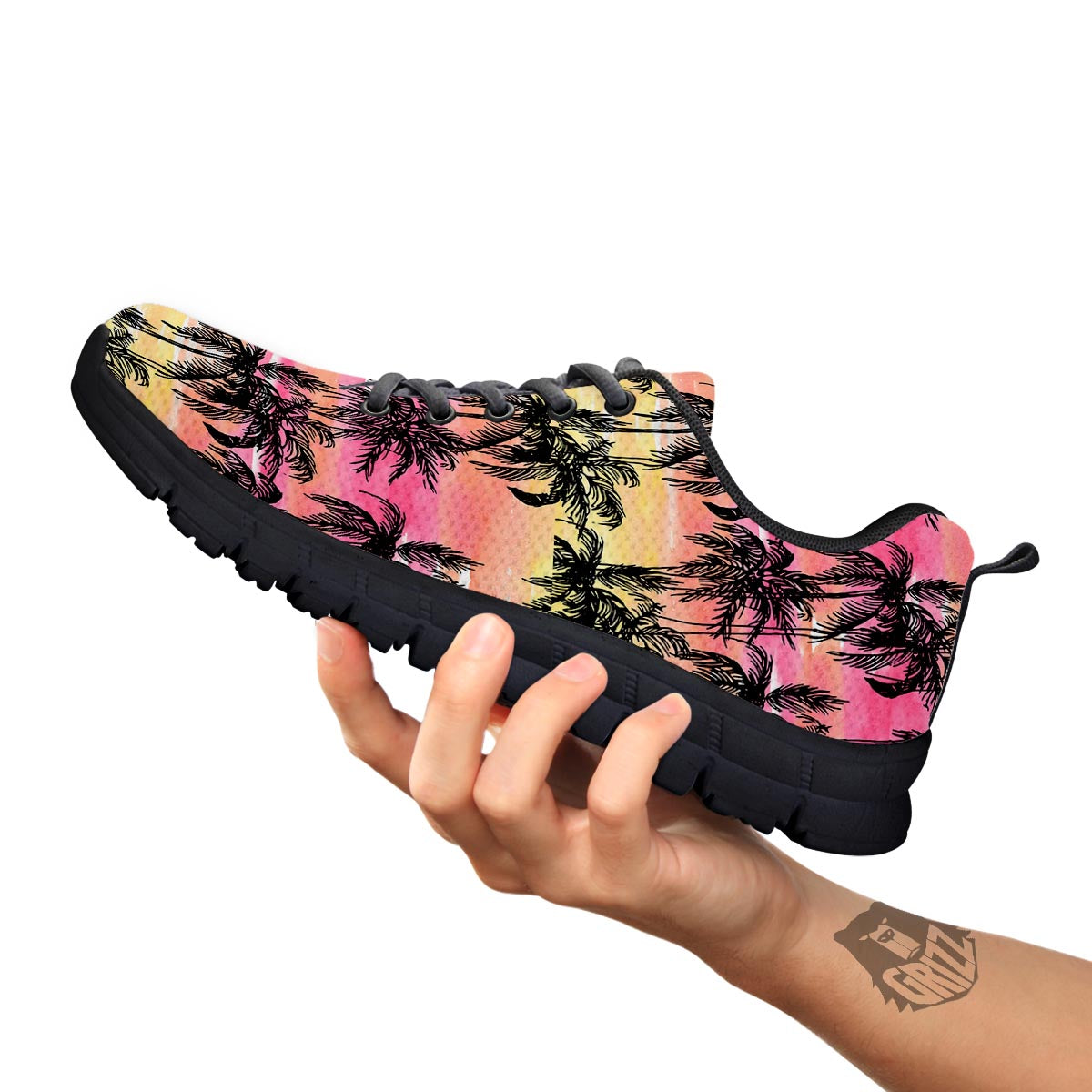 Palm Tree Sunset Print Pattern Black Sneaker-grizzshop