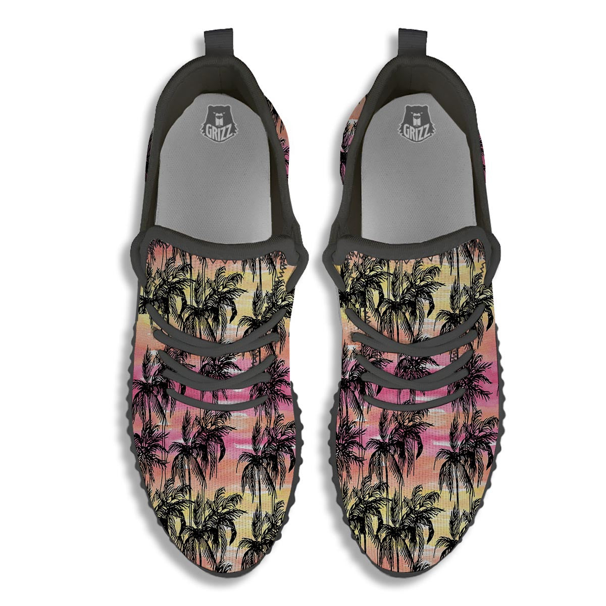 Palm Tree Sunset Print Pattern Black Walking Shoes-grizzshop