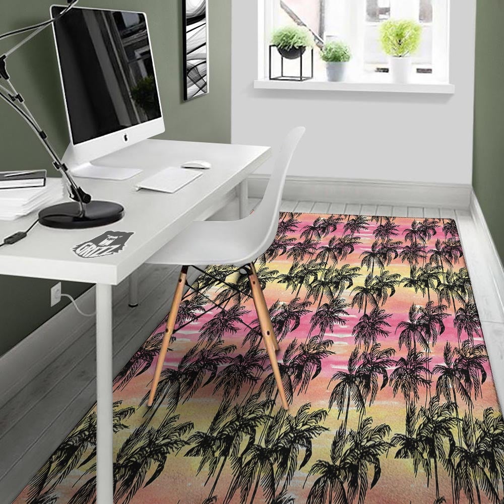 Palm Tree Sunset Print Pattern Floor Mat-grizzshop