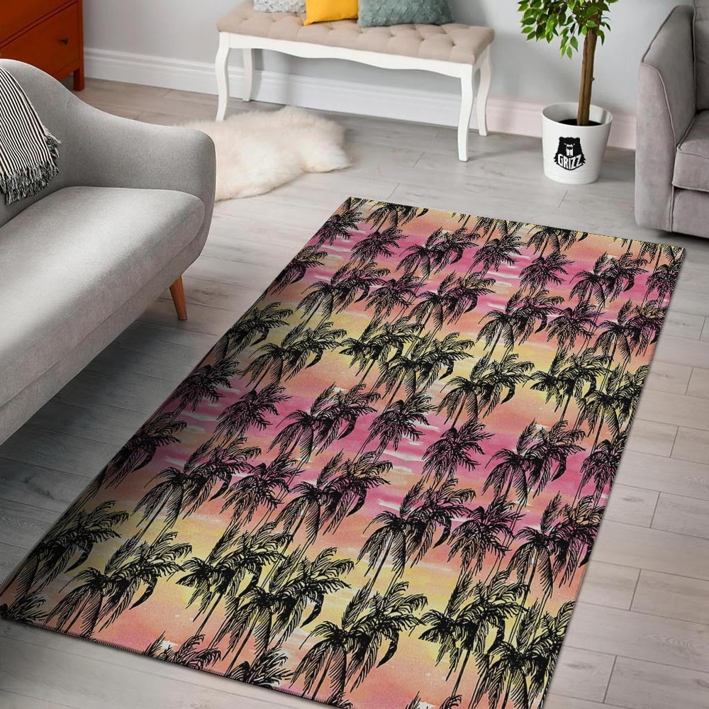 Palm Tree Sunset Print Pattern Floor Mat-grizzshop
