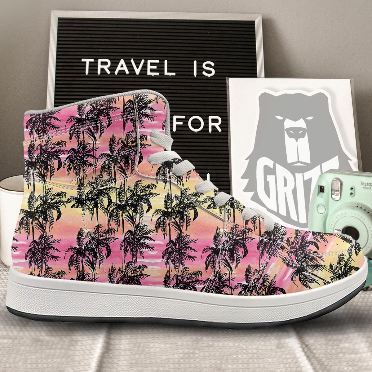 Palm Tree Sunset Print Pattern High Top Sneakers-grizzshop