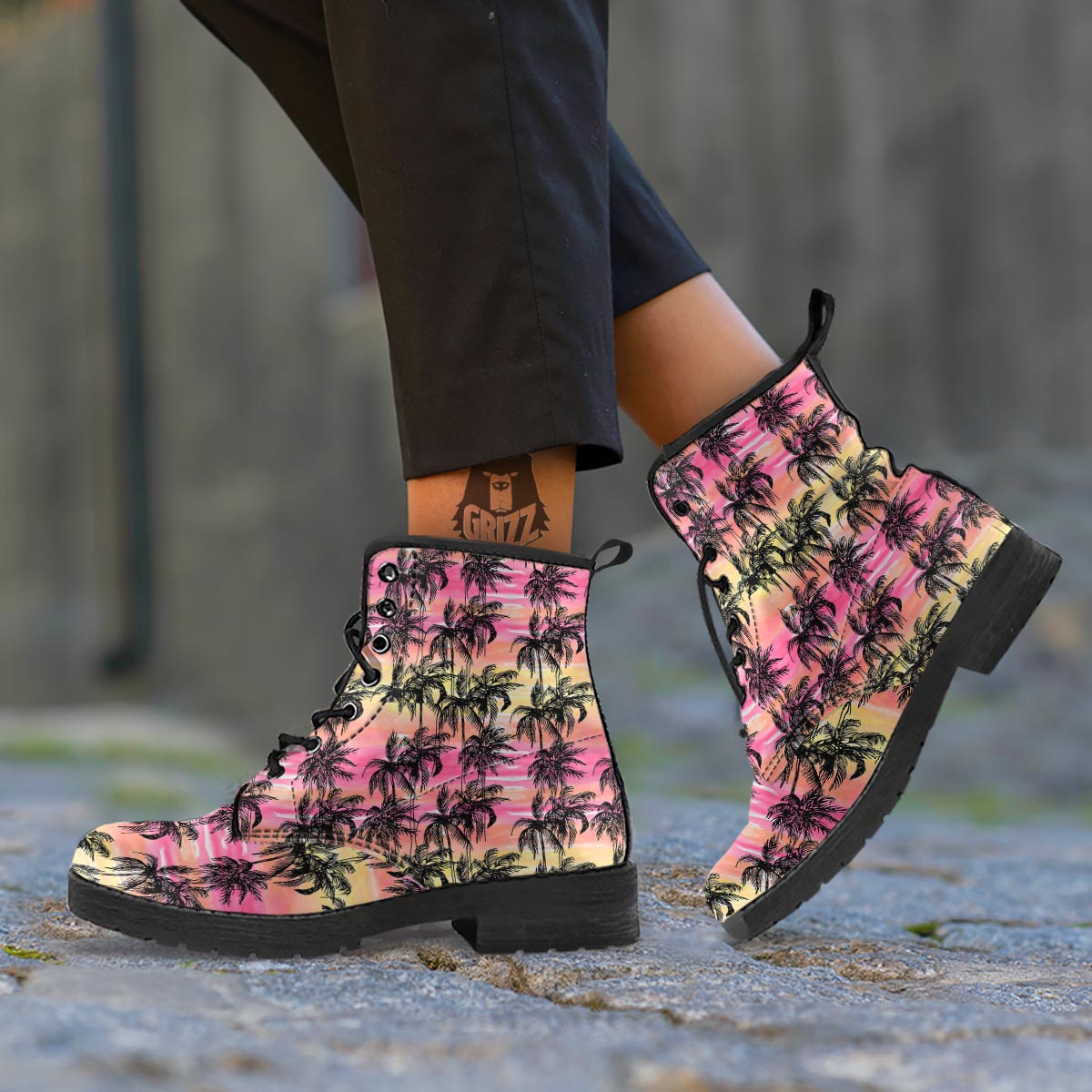 Palm Tree Sunset Print Pattern Leather Boots-grizzshop