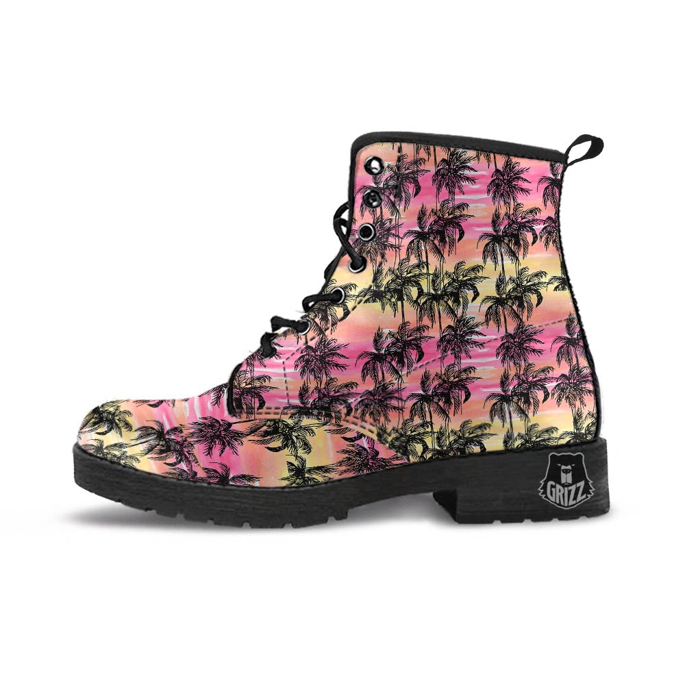 Palm Tree Sunset Print Pattern Leather Boots-grizzshop