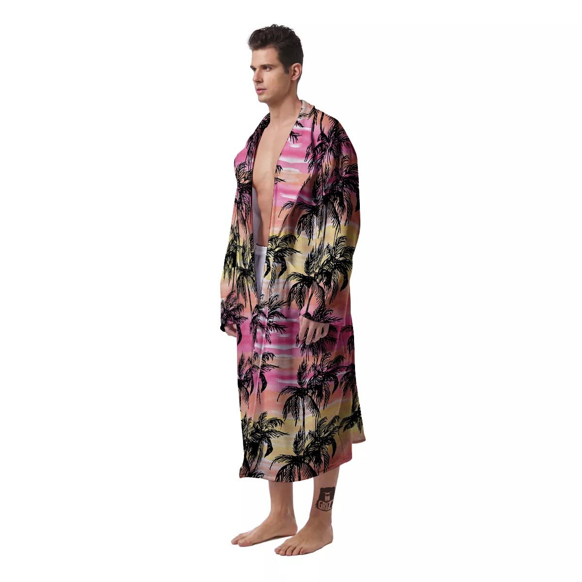 Palm Tree Sunset Print Pattern Men's Robe-grizzshop
