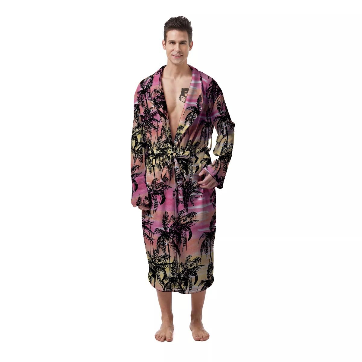 Palm Tree Sunset Print Pattern Men's Robe-grizzshop