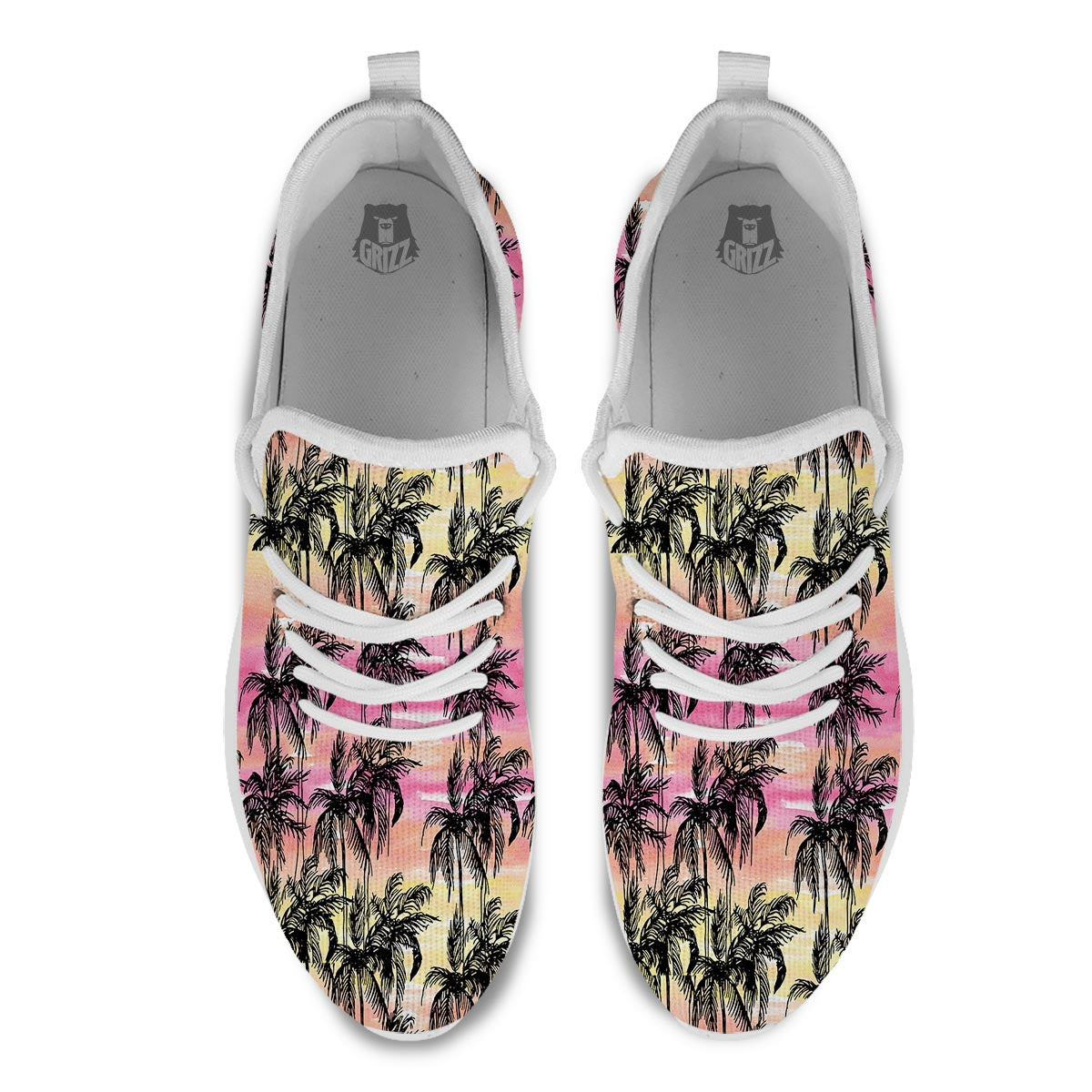 Palm Tree Sunset Print Pattern White Athletic Shoes-grizzshop