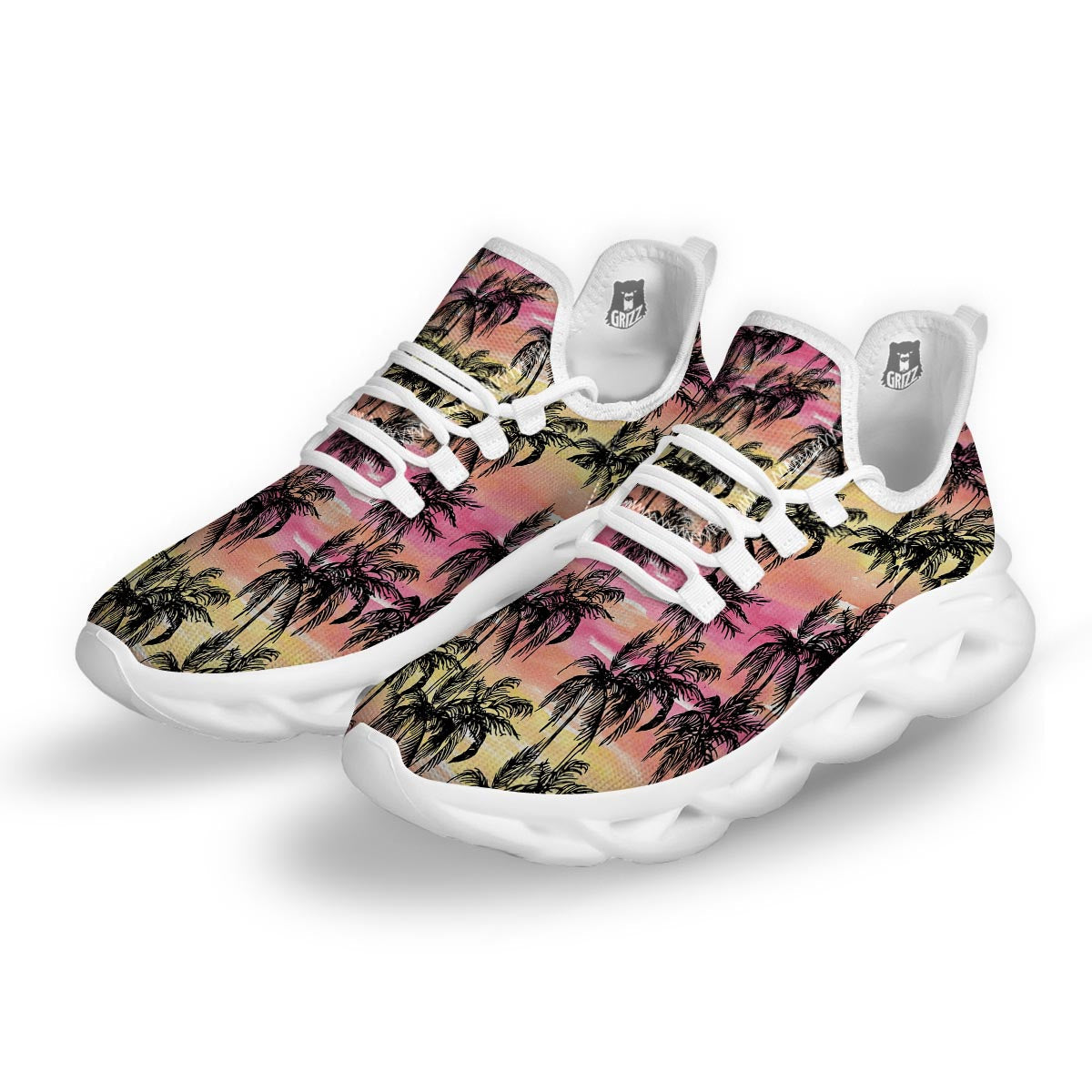 Palm Tree Sunset Print Pattern White Running Shoes-grizzshop