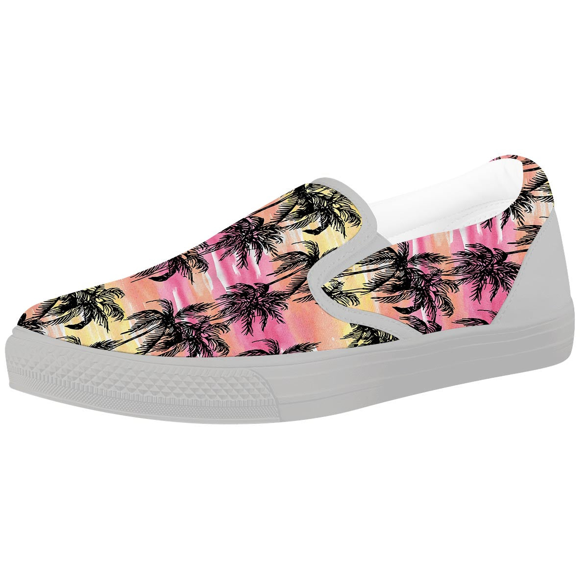 Palm Tree Sunset Print Pattern White Slip On Shoes-grizzshop