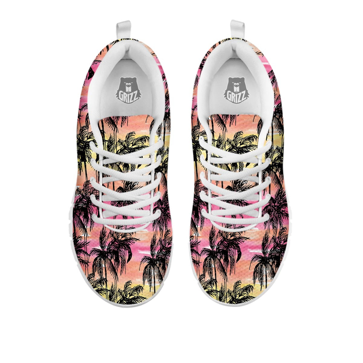 Palm Tree Sunset Print Pattern White Sneaker-grizzshop