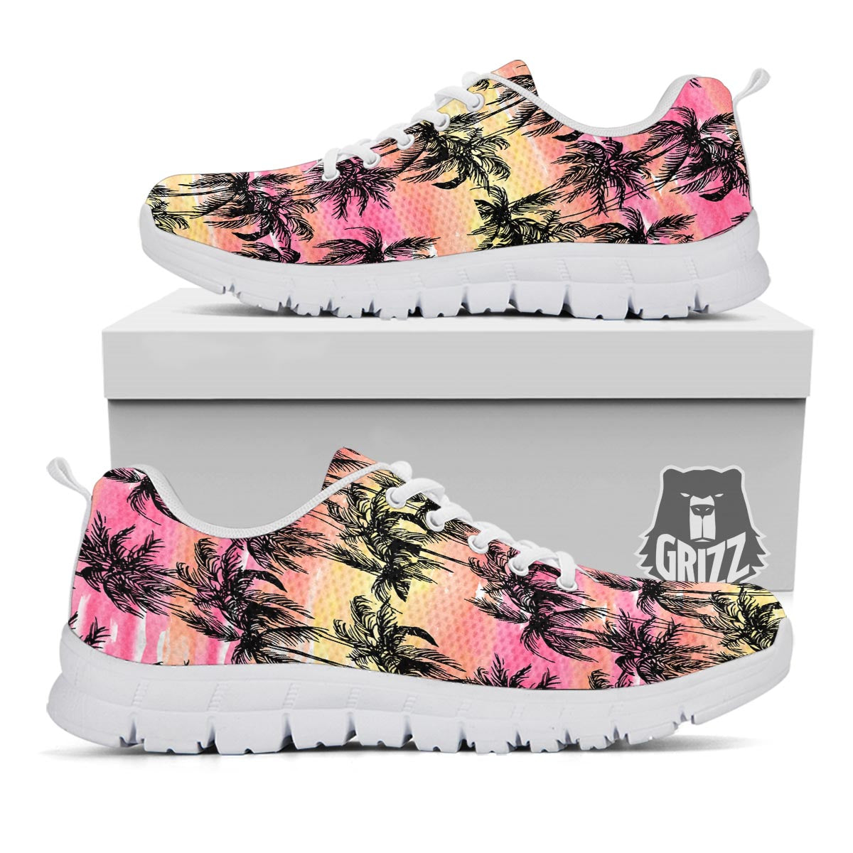 Palm Tree Sunset Print Pattern White Sneaker-grizzshop