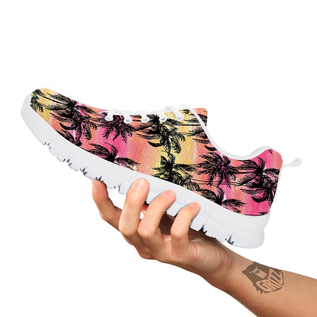 Palm Tree Sunset Print Pattern White Sneaker-grizzshop