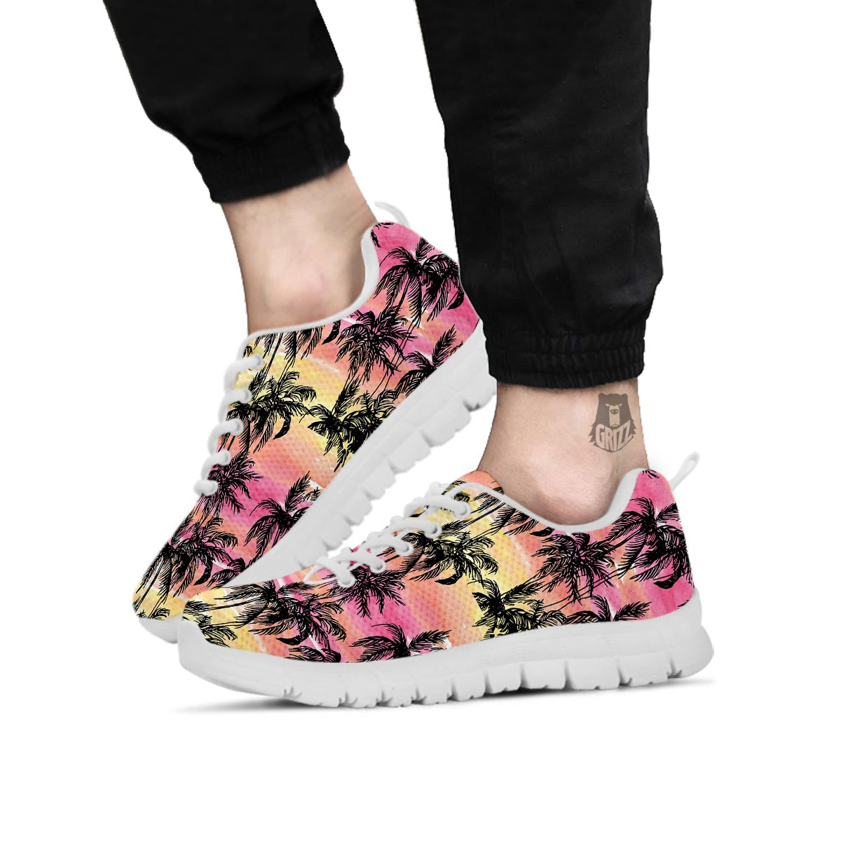Palm Tree Sunset Print Pattern White Sneaker-grizzshop