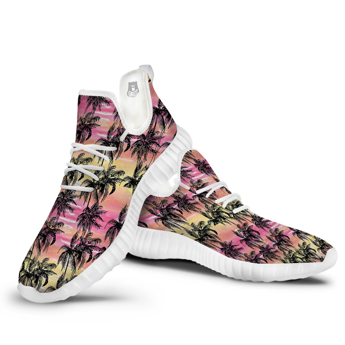 Palm Tree Sunset Print Pattern White Walking Shoes-grizzshop