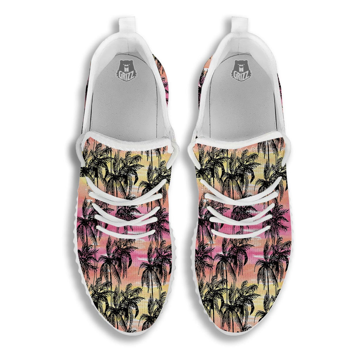 Palm Tree Sunset Print Pattern White Walking Shoes-grizzshop