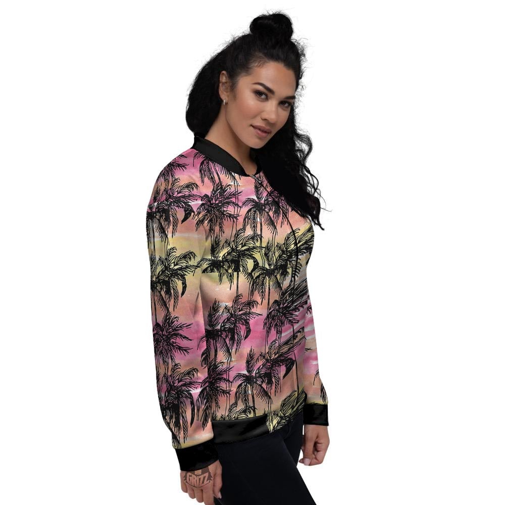 Palm Tree Sunset Print Pattern Women's Bomber Jacket-grizzshop