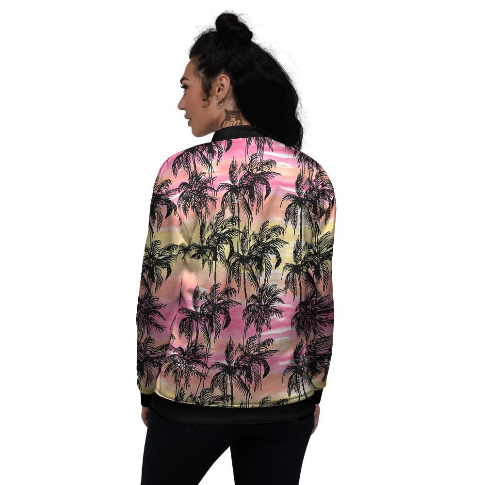 Palm Tree Sunset Print Pattern Women's Bomber Jacket-grizzshop