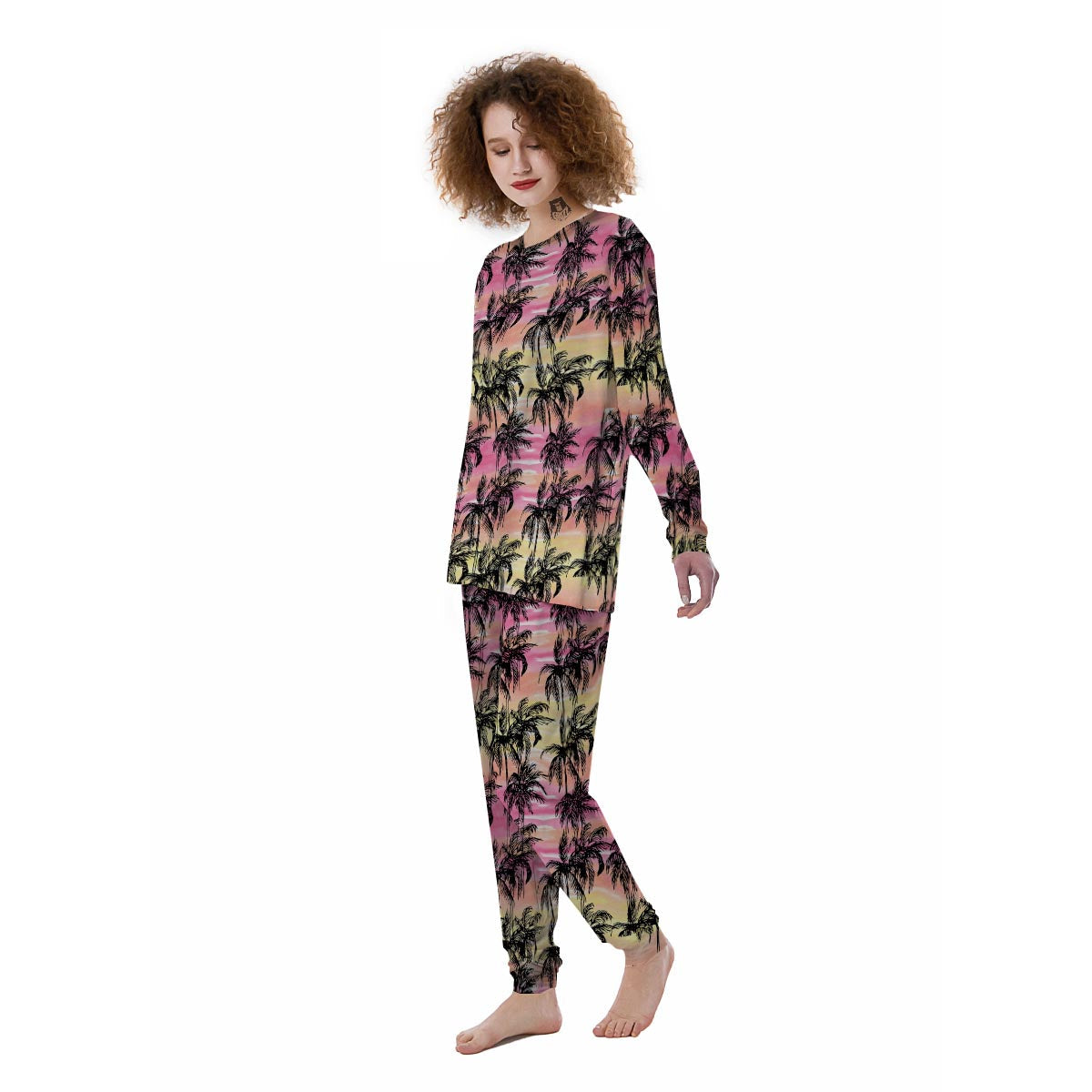 Palm Tree Sunset Print Pattern Women's Pajamas-grizzshop