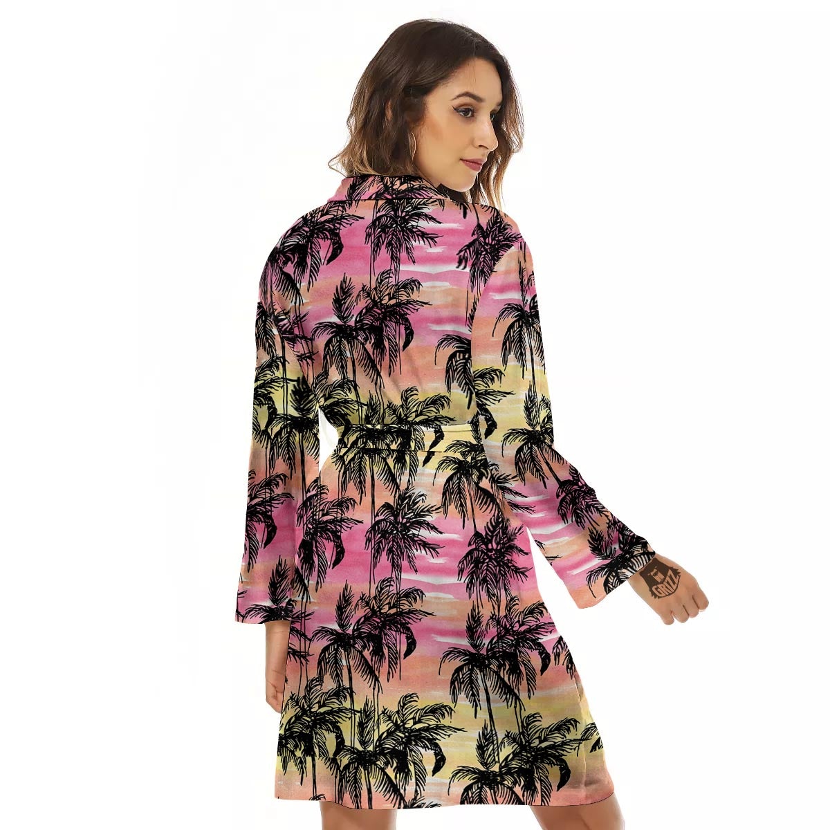 Palm Tree Sunset Print Pattern Women's Robe-grizzshop