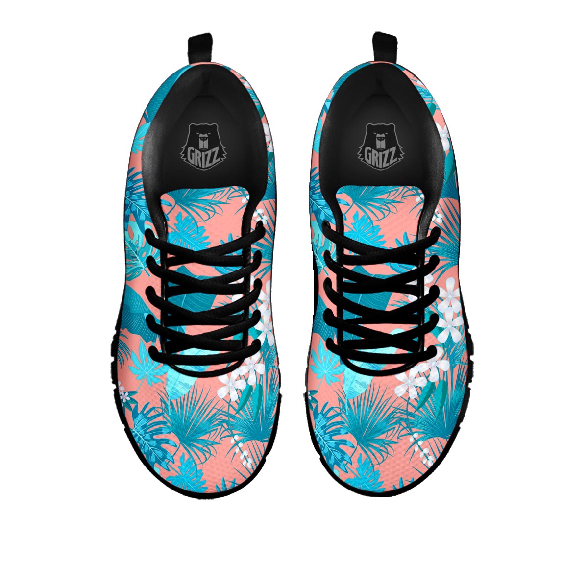 Palm Tree Teal Print Pattern Black Sneaker-grizzshop