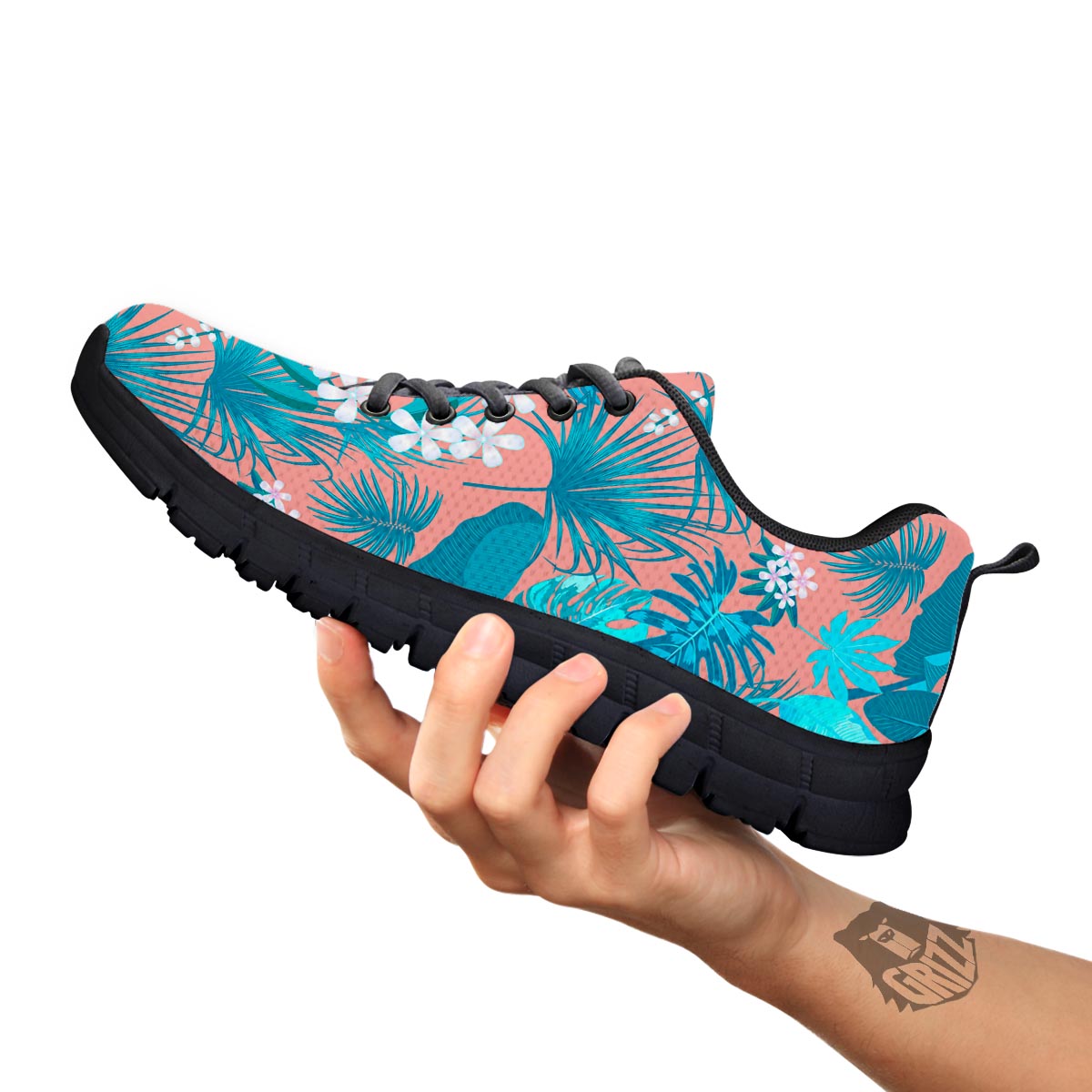 Palm Tree Teal Print Pattern Black Sneaker-grizzshop