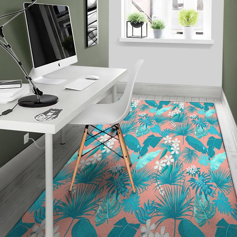 Palm Tree Teal Print Pattern Floor Mat-grizzshop