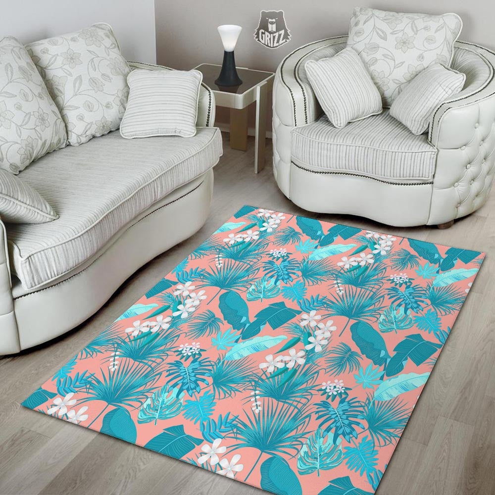 Palm Tree Teal Print Pattern Floor Mat-grizzshop
