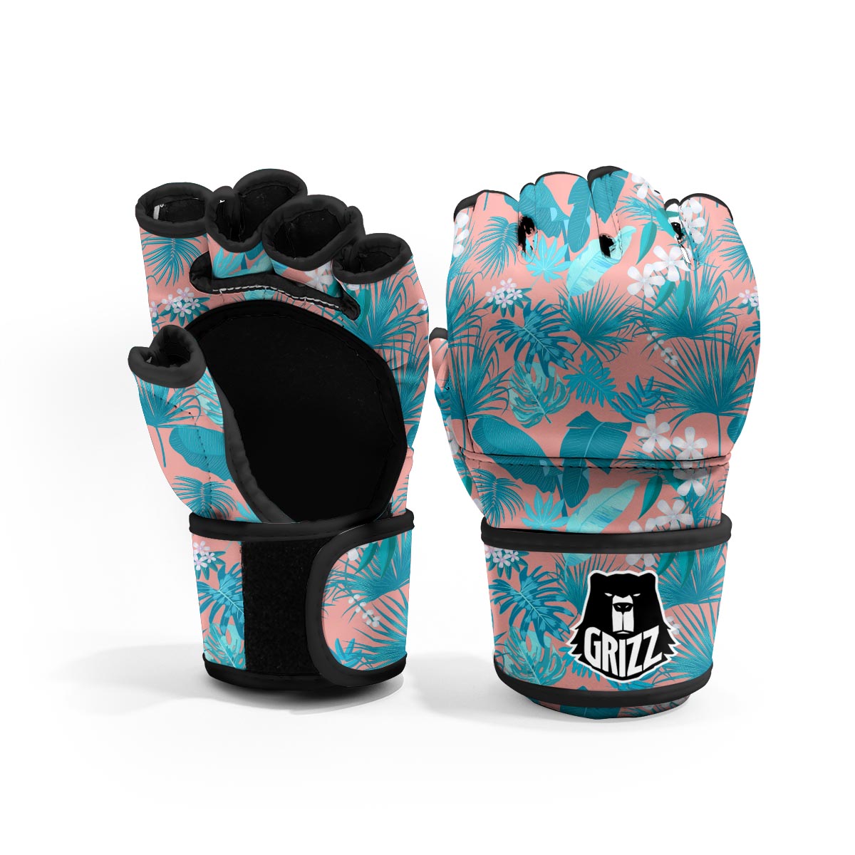 Palm Tree Teal Print Pattern MMA Gloves-grizzshop