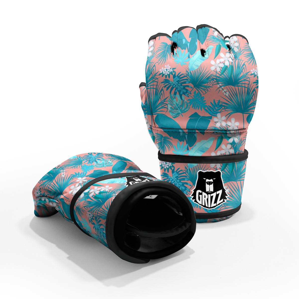 Palm Tree Teal Print Pattern MMA Gloves-grizzshop