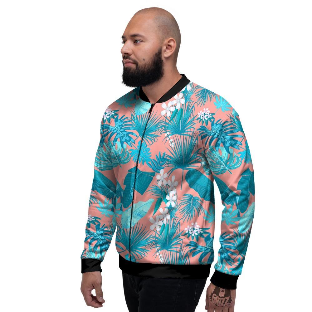 Palm Tree Teal Print Pattern Men's Bomber Jacket-grizzshop