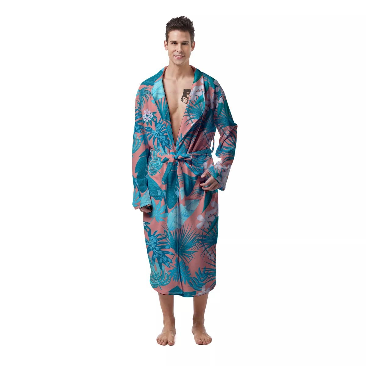 Palm Tree Teal Print Pattern Men's Robe-grizzshop