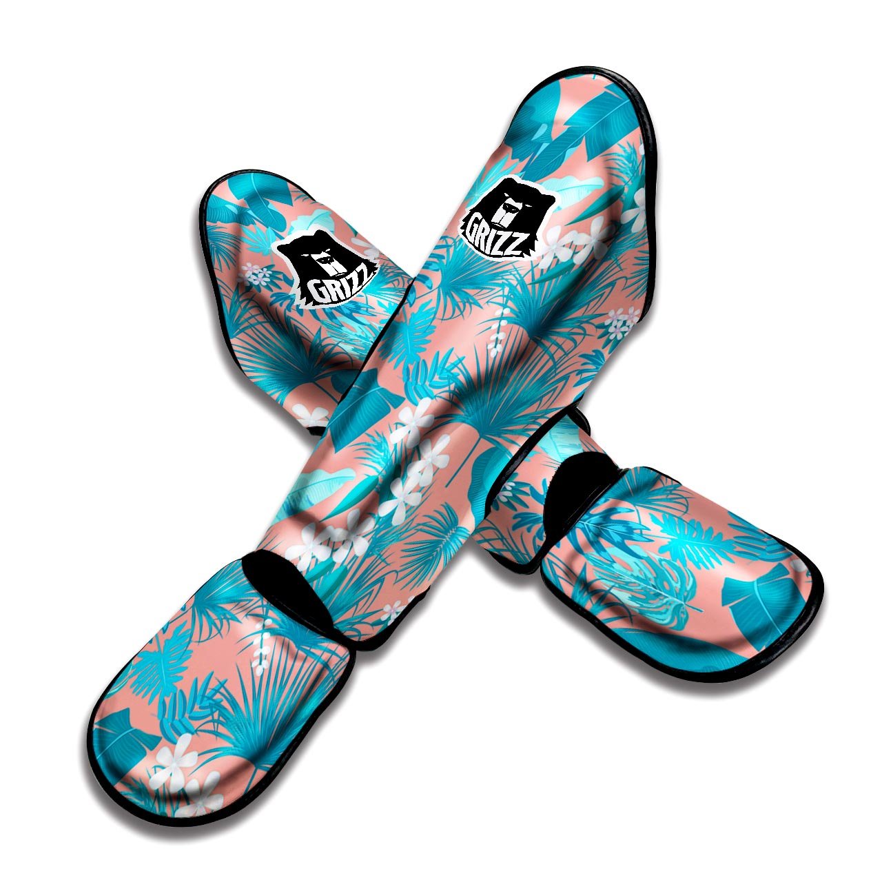 Palm Tree Teal Print Pattern Muay Thai Shin Guards-grizzshop