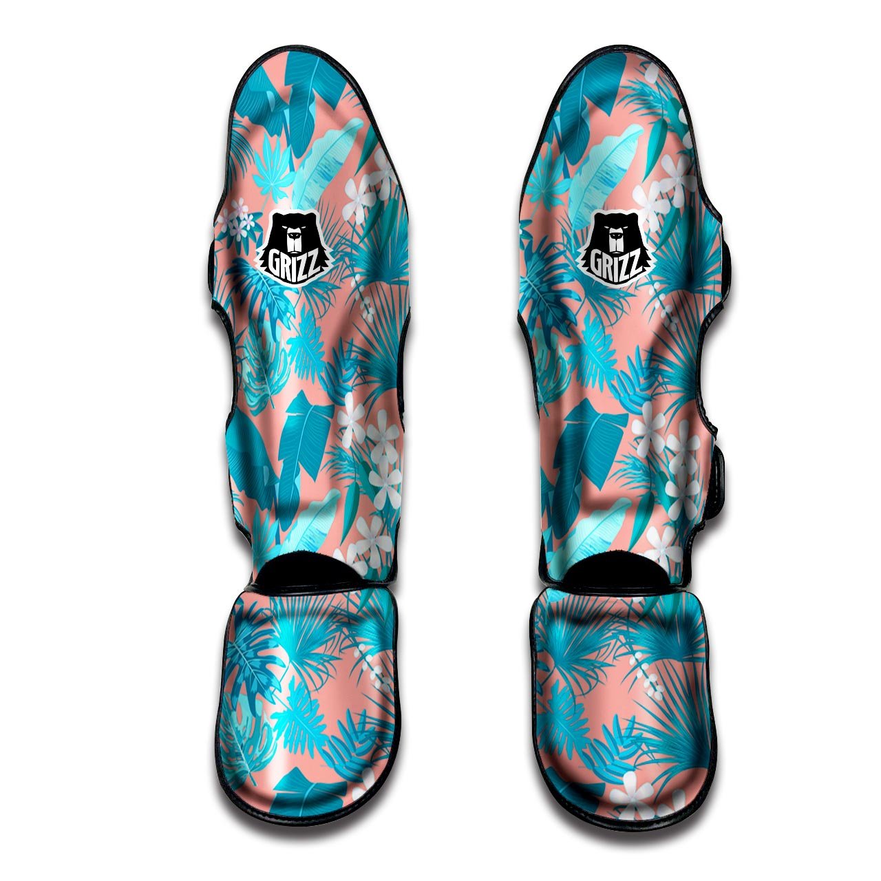 Palm Tree Teal Print Pattern Muay Thai Shin Guards-grizzshop