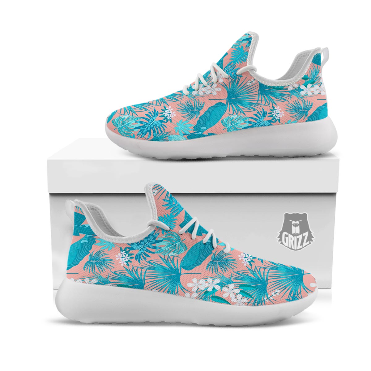 Palm Tree Teal Print Pattern White Athletic Shoes-grizzshop