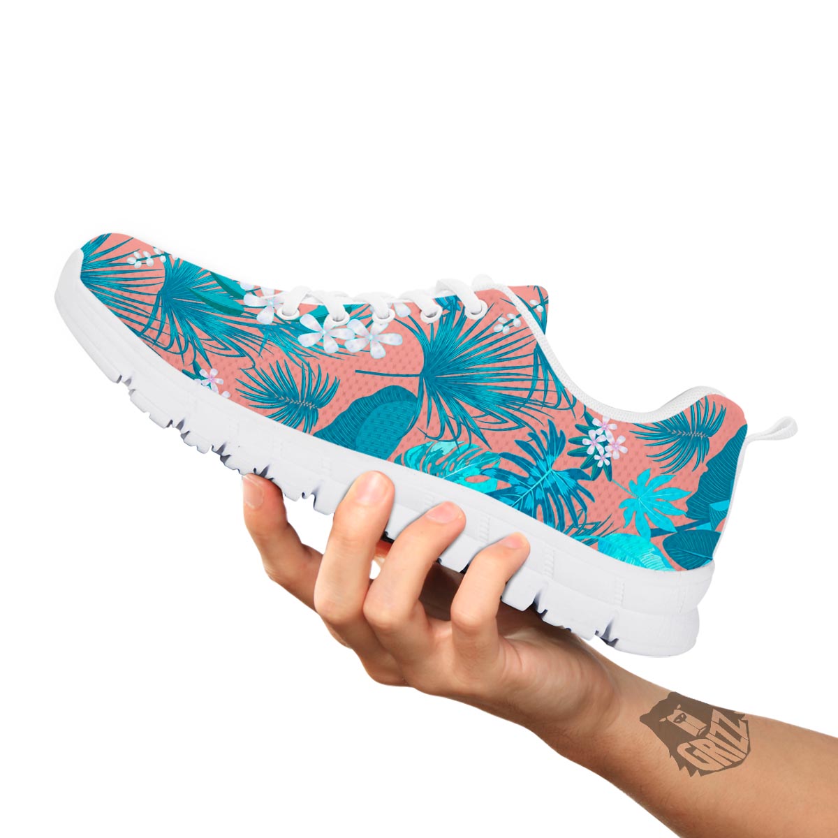 Palm Tree Teal Print Pattern White Sneaker-grizzshop