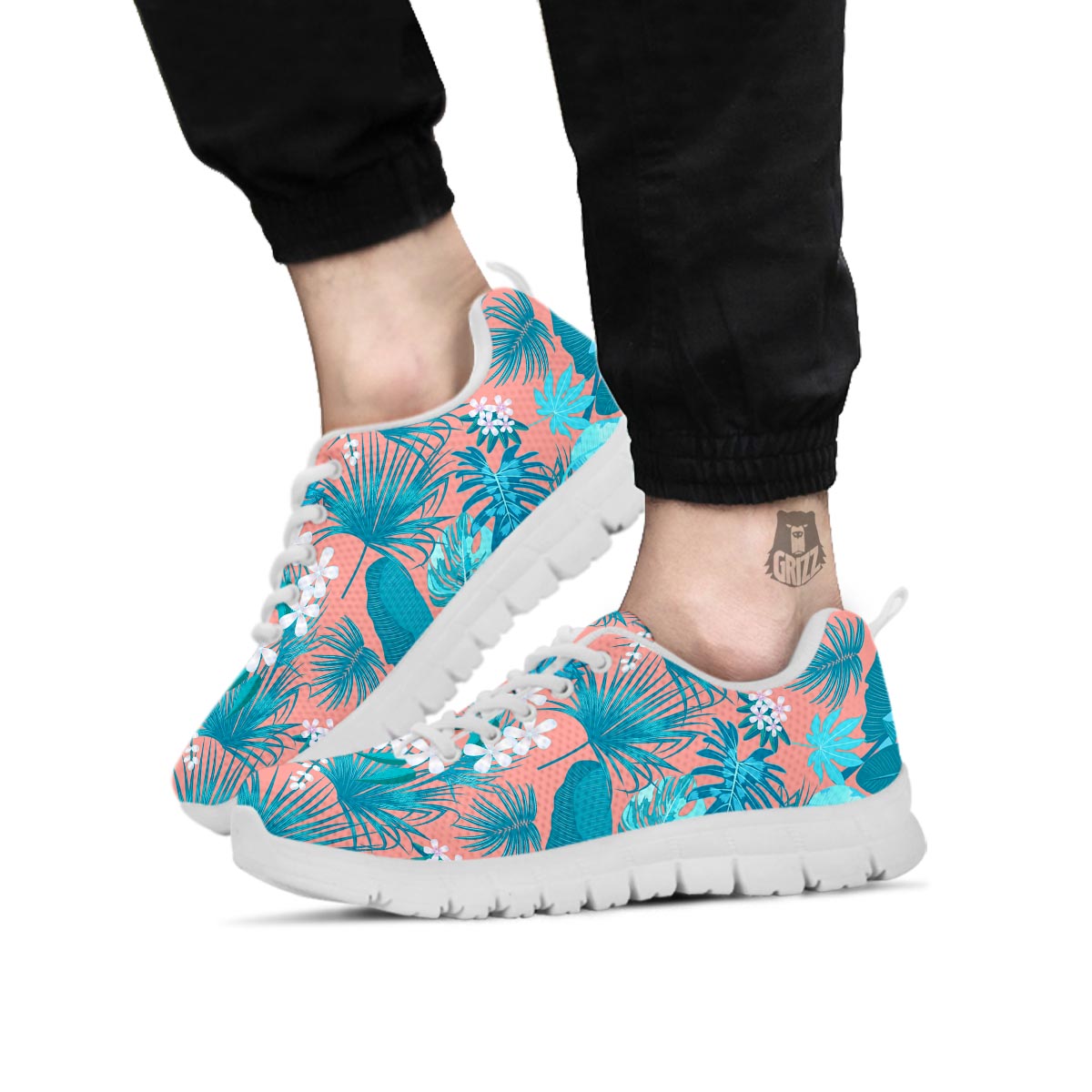 Palm Tree Teal Print Pattern White Sneaker-grizzshop