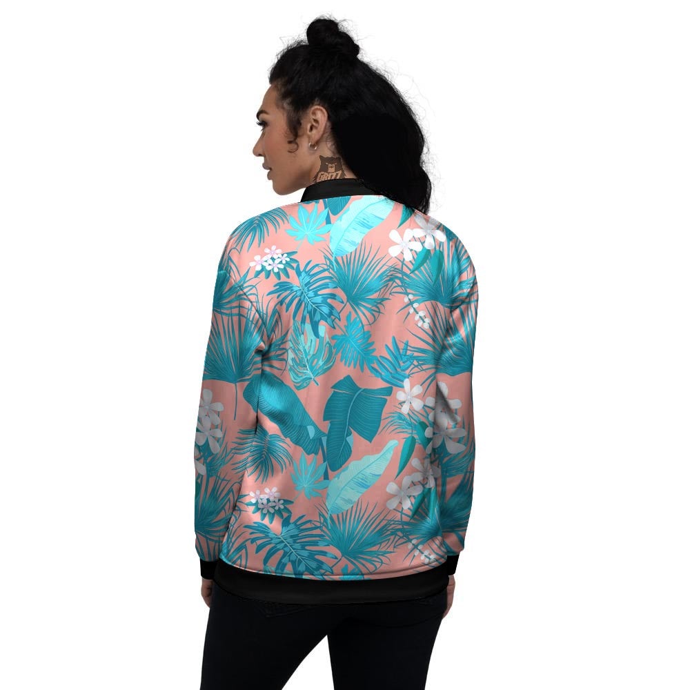 Palm Tree Teal Print Pattern Women's Bomber Jacket-grizzshop