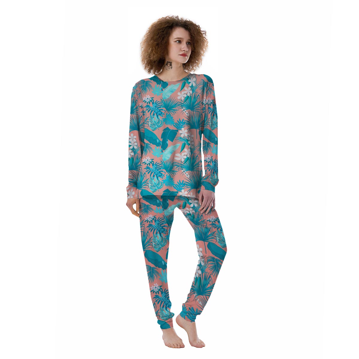 Palm Tree Teal Print Pattern Women's Pajamas-grizzshop