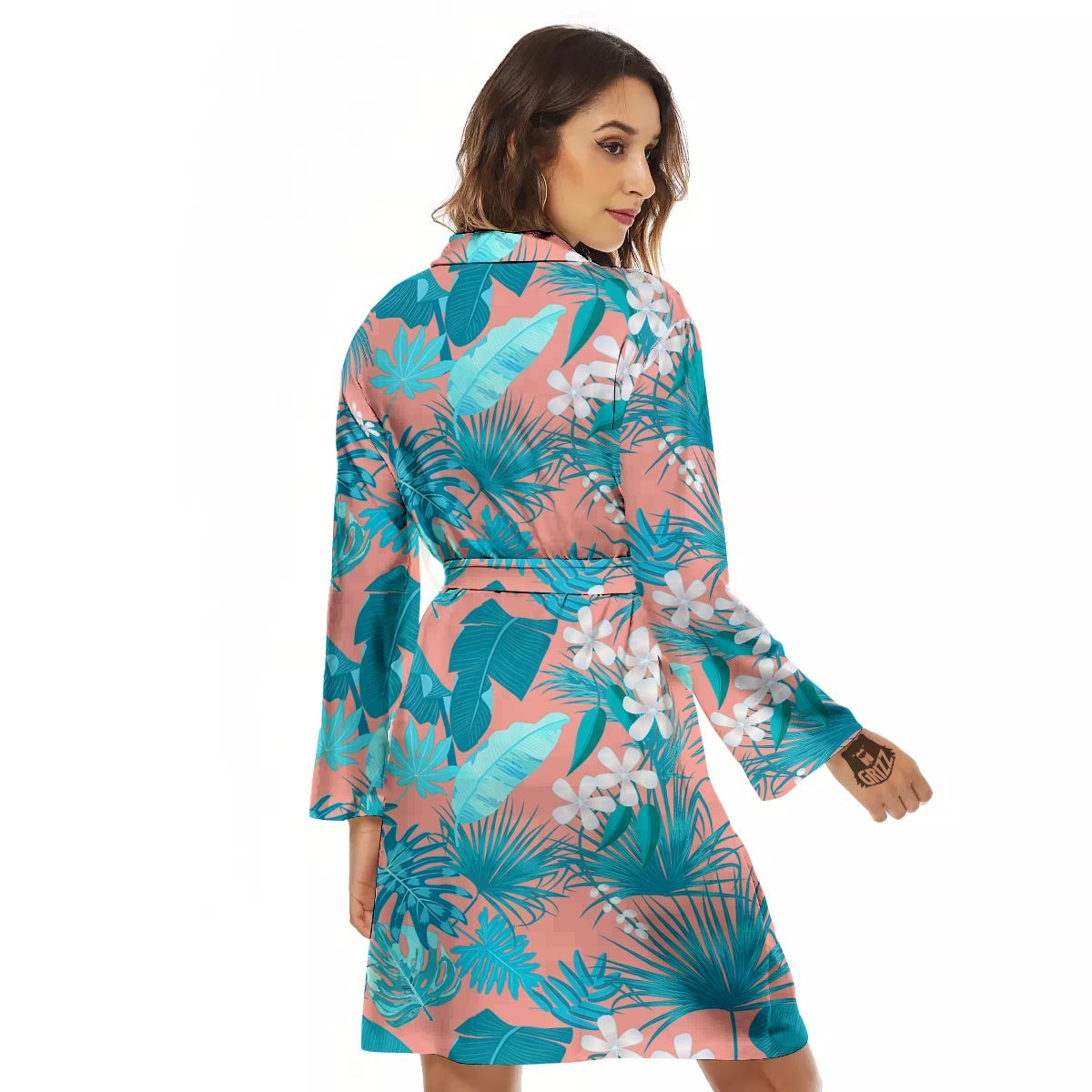 Palm Tree Teal Print Pattern Women's Robe-grizzshop