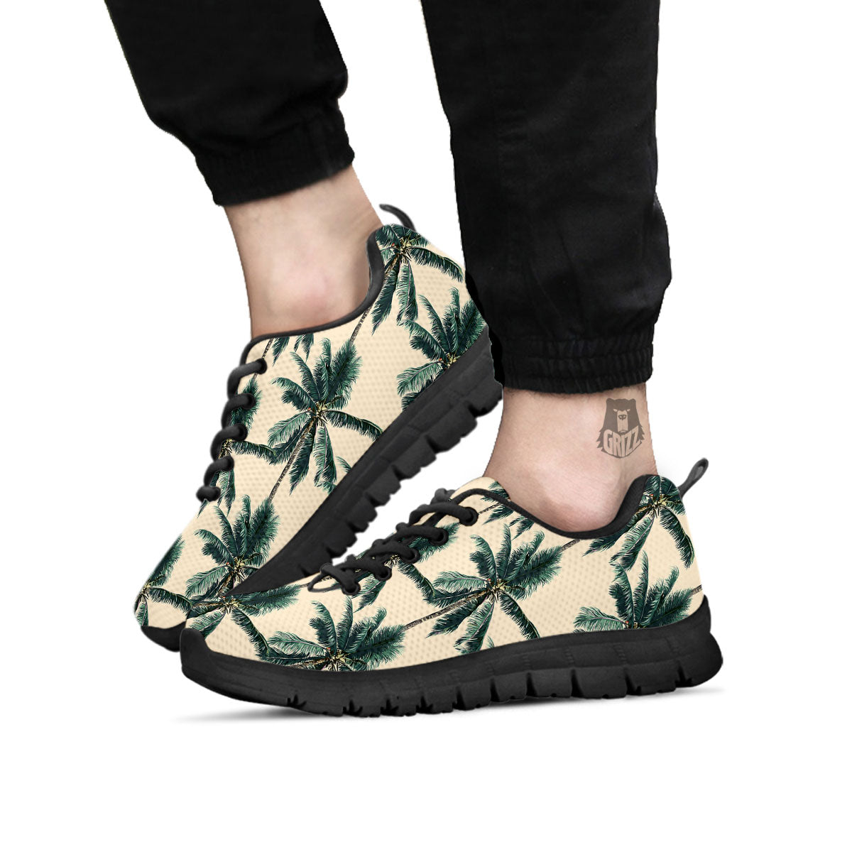 Palm Tree Tropical Print Pattern Black Sneaker-grizzshop