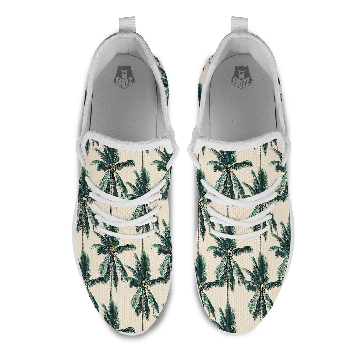 Palm Tree Tropical Print Pattern White Athletic Shoes-grizzshop