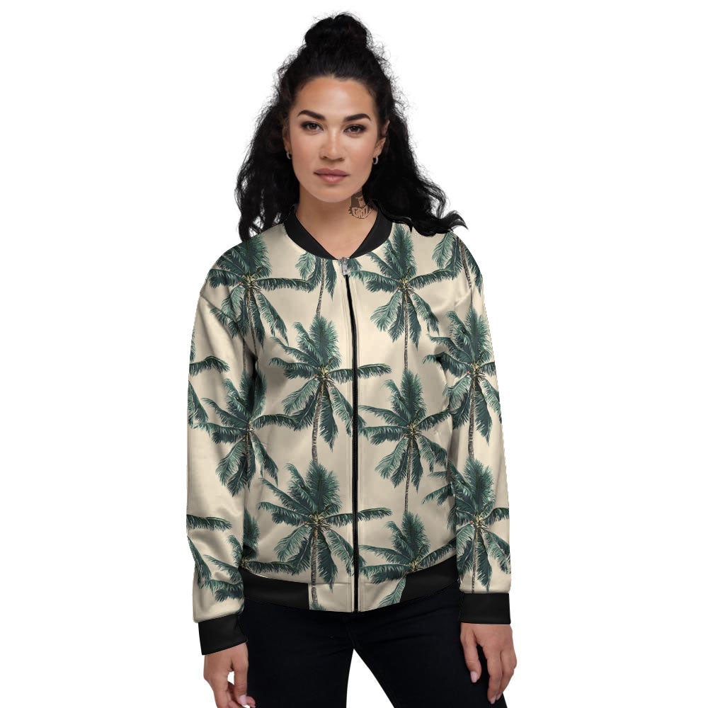 Palm Tree Tropical Print Pattern Women's Bomber Jacket-grizzshop