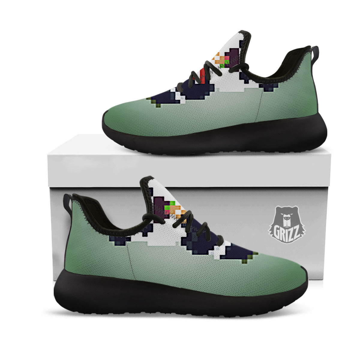Panda 8-Bit Pixel Print Black Athletic Shoes-grizzshop