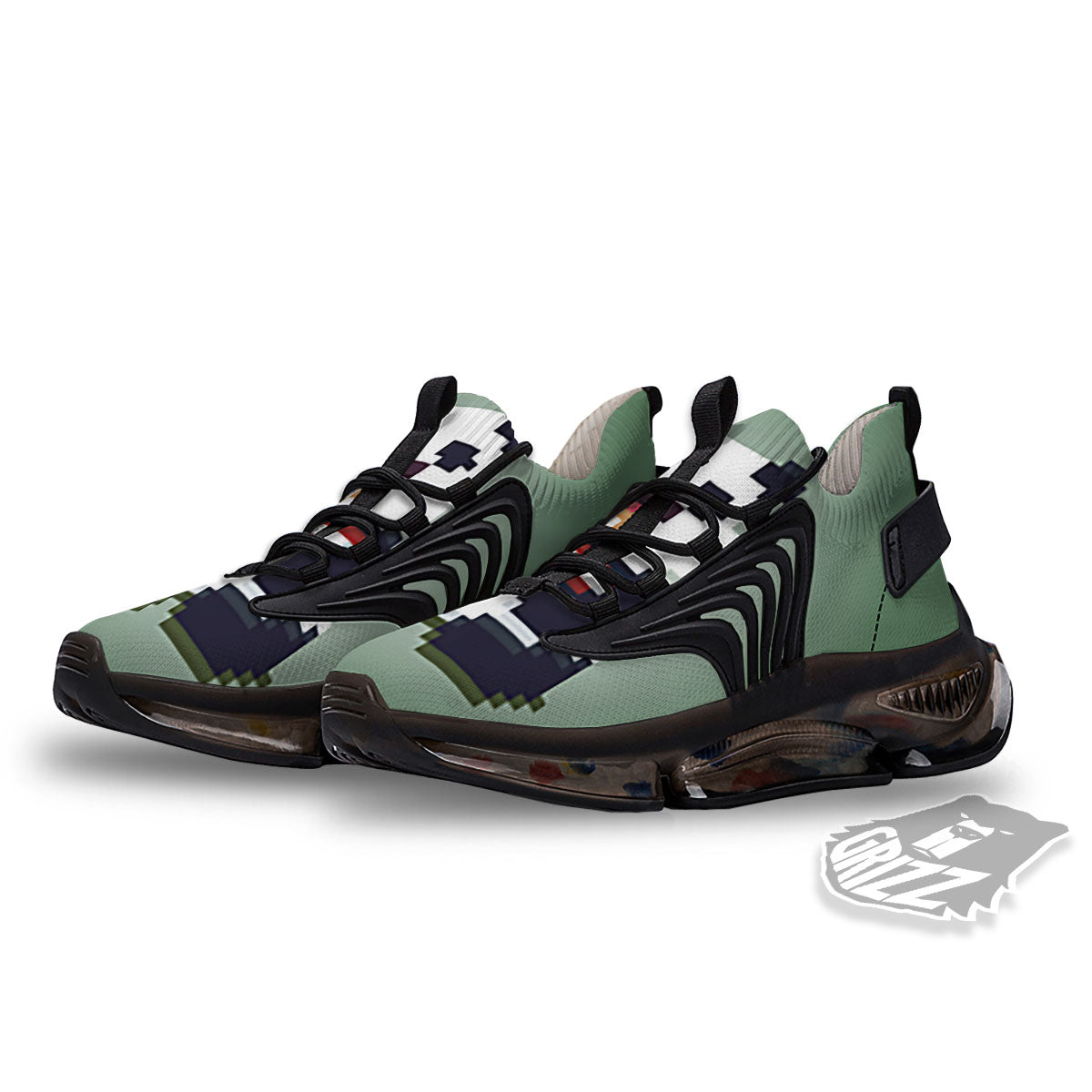 Panda 8-Bit Pixel Print Black Gym Shoes-grizzshop