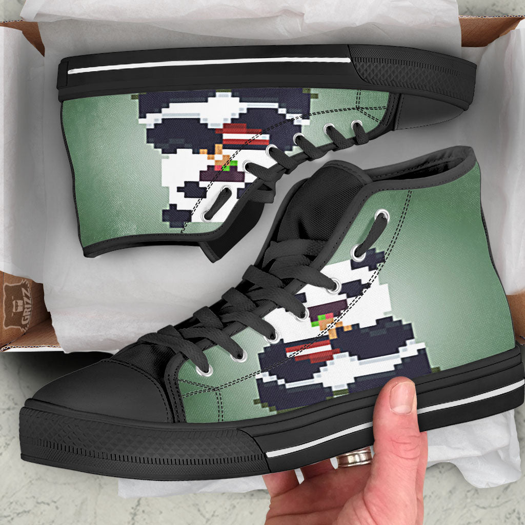 Panda 8-Bit Pixel Print Black High Top Shoes-grizzshop