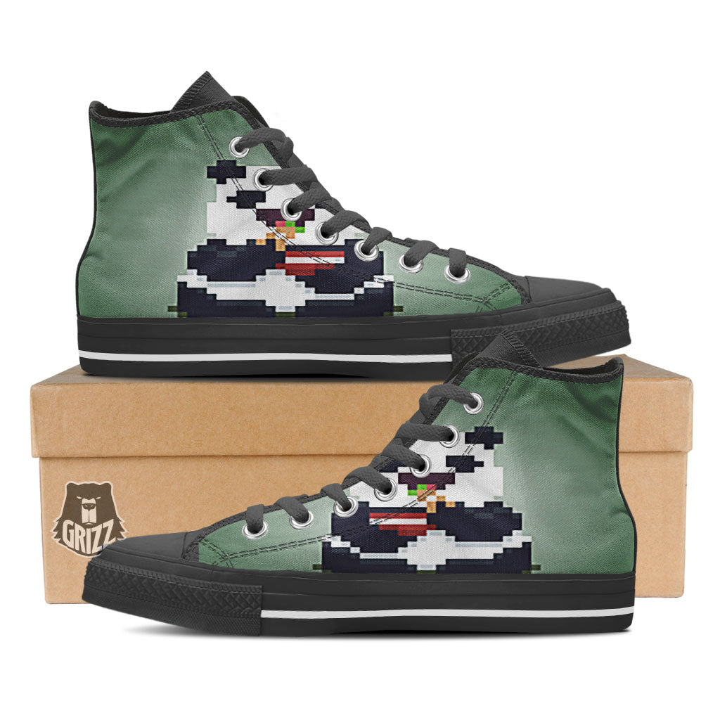 Panda 8-Bit Pixel Print Black High Top Shoes-grizzshop