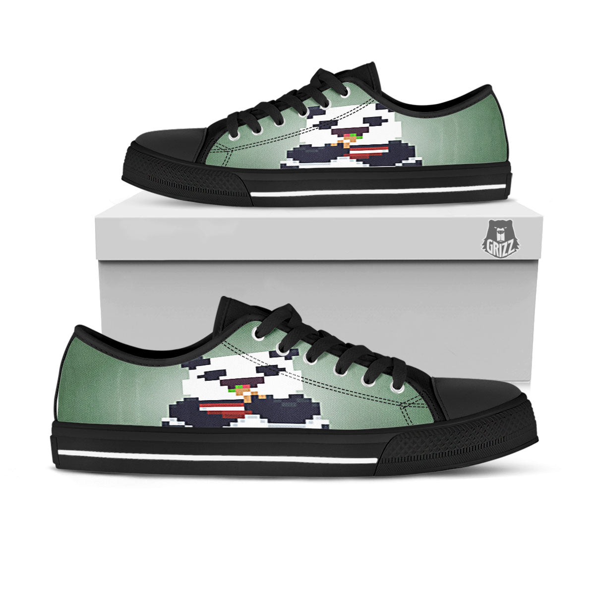 Panda 8-Bit Pixel Print Black Low Top Shoes-grizzshop