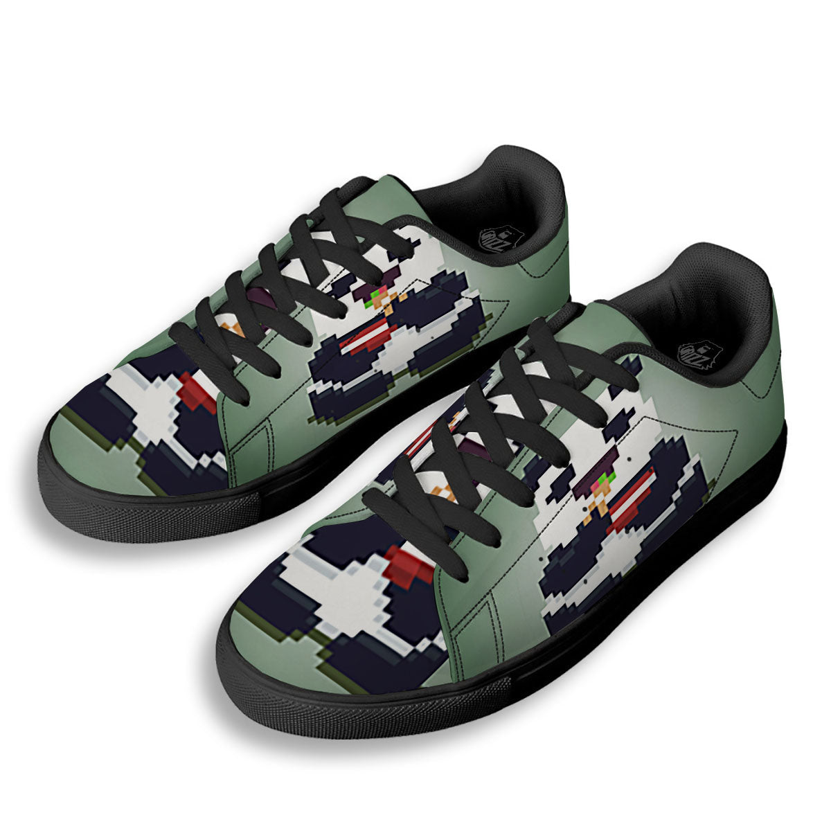 Panda 8-Bit Pixel Print Black Low Top Sneakers-grizzshop