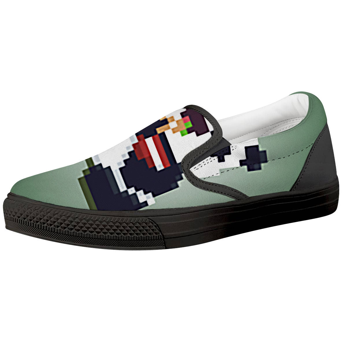 Panda 8-Bit Pixel Print Black Slip On Shoes-grizzshop