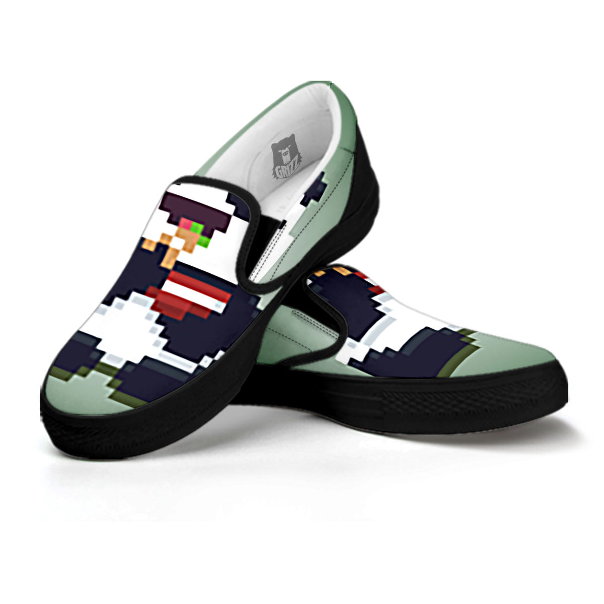Panda 8-Bit Pixel Print Black Slip On Shoes-grizzshop